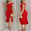 Women's Party Dress Sexy Off Shoulder Split Ruffle Solid Bodycon Knee-length Dress Glitter Party Elegant Dresses Vestido