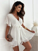 Women's White Black Chiffon V-Neck Mini Dress Summer