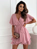 Women's White Black Chiffon V-Neck Mini Dress Summer