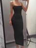 Spring Summer Women's High Elastic Sleeveless Backless Dress Long Sling Dresses Club Sexy Suspender Dress