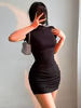 Sexy Tight Half High Collar Pleated Waist Mini Dress Spicy Girls Slim Dresses Bodycon Women Vestidos Cortos Party Mujer Clothin