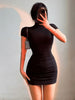 Sexy Tight Half High Collar Pleated Waist Mini Dress Spicy Girls Slim Dresses Bodycon Women Vestidos Cortos Party Mujer Clothin