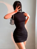 Summer Sexy Mini Dress Women Short Sleeved Lace up Hollow Casual Backless Folds Bodycon Black Dress Party Elegant A-LINE Dresses