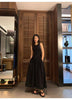 Vintage Holiday Style Black Midi Dress Dresses for Women Clothing O Neck Office Lady Casual Pockets Women's Clothing