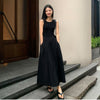 Vintage Holiday Style Black Midi Dress Dresses for Women Clothing O Neck Office Lady Casual Pockets Women's Clothing