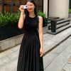 Vintage Holiday Style Black Midi Dress Dresses for Women Clothing O Neck Office Lady Casual Pockets Women's Clothing
