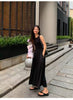 Vintage Holiday Style Black Midi Dress Dresses for Women Clothing O Neck Office Lady Casual Pockets Women's Clothing