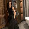 Vintage Holiday Style Black Midi Dress Dresses for Women Clothing O Neck Office Lady Casual Pockets Women's Clothing