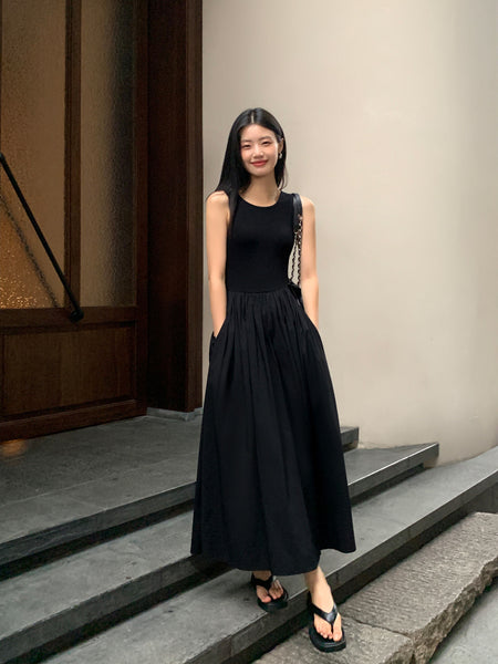 Vintage Holiday Style Black Midi Dress Dresses for Women Clothing O Neck Office Lady Casual Pockets Women's Clothing