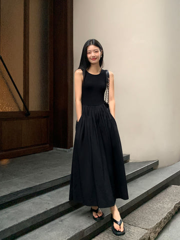Vintage Holiday Style Black Midi Dress Dresses for Women Clothing O Neck Office Lady Casual Pockets Women's Clothing