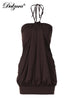 Sexy Mini Halter Ruched Backless Short Dress Solid Sleeveless Women Dresses Summer Lady Party Birthday Club Clothes Y2K