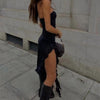 Summer Maxi Women's Dress Vintage Elegant black Sleeveless Slim Backless Irregular Tassel Party Dresses Street Robe