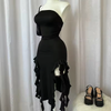 Summer Maxi Women's Dress Vintage Elegant black Sleeveless Slim Backless Irregular Tassel Party Dresses Street Robe