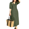 Women V Neck A-line Vestidos Solid Holiday Casual Summer Dresses Commute Half Sleeve Floral Embroidery Midi Dress