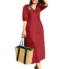 Women V Neck A-line Vestidos Solid Holiday Casual Summer Dresses Commute Half Sleeve Floral Embroidery Midi Dress
