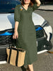 Women V Neck A-line Vestidos Solid Holiday Casual Summer Dresses Commute Half Sleeve Floral Embroidery Midi Dress