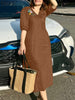Women V Neck A-line Vestidos Solid Holiday Casual Summer Dresses Commute Half Sleeve Floral Embroidery Midi Dress