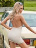 Diamond Pasted Solid Color Mini Dress Women Deep V-neck Strapless Dresses Female Trend Streetwear Clothing