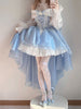French Romantic Lolita Elegant Dress Irregular Cosplay Princess Puff Sleeve Bowknot Flower Mesh Fantastic Fairy Dresses
