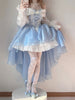 French Romantic Lolita Elegant Dress Irregular Cosplay Princess Puff Sleeve Bowknot Flower Mesh Fantastic Fairy Dresses