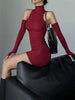 Ruched Bodycon Dress Women Turtleneck Mini Dresses With Sleeves Autumn Black Skinny Stretchy Party Vestidos Y2K Clothing