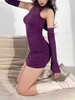 Ruched Bodycon Dress Women Turtleneck Mini Dresses With Sleeves Autumn Black Skinny Stretchy Party Vestidos Y2K Clothing