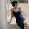 Sexy Camis Y2K Mid Dress Women Summer Vintage Y2K Backless Split Kpop Dresses Woman Evening Party Navy Black off Shoulder Cloth