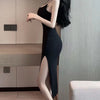 Sexy Camis Y2K Mid Dress Women Summer Vintage Y2K Backless Split Kpop Dresses Woman Evening Party Navy Black off Shoulder Cloth