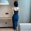 Sexy Camis Y2K Mid Dress Women Summer Vintage Y2K Backless Split Kpop Dresses Woman Evening Party Navy Black off Shoulder Cloth