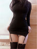 Sexy Long Sleeve Mini Dress Socks High Waist Thin O Neck Elegant Fairy Women Korean Sexy Dresses autumn 763G