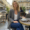Women's Gray Striped Single-Breasted Blazer with Notched Lapels and Pockets