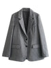 Women's Gray Striped Single-Breasted Blazer with Notched Lapels and Pockets