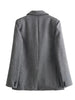 Women's Gray Striped Single-Breasted Blazer with Notched Lapels and Pockets