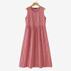 Summer Plaid Checked Sundress Sleeveless Bohemain Holiday Dresses Women Elegant O Neck Dress Casual Baggy Work Vestidos