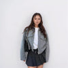 Women's Gray Tweed Blazer Jacket with a Loose Fit and Long Sleeves