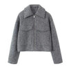 Women's Gray Tweed Blazer Jacket with a Loose Fit and Long Sleeves