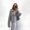 Women's Gray Tweed Blazer Jacket with a Loose Fit and Long Sleeves