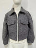 Women's Gray Tweed Blazer Jacket with a Loose Fit and Long Sleeves