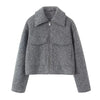 Women's Gray Tweed Blazer Jacket with a Loose Fit and Long Sleeves