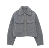 Women's Gray Tweed Blazer Jacket with a Loose Fit and Long Sleeves