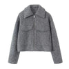 Women's Gray Tweed Blazer Jacket with a Loose Fit and Long Sleeves