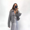 Women's Gray Tweed Blazer Jacket with a Loose Fit and Long Sleeves