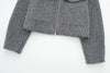 Women's Gray Tweed Blazer Jacket with a Loose Fit and Long Sleeves