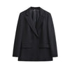 Women's Double-Breasted Blazer Coat with Long Sleeves and Flap Pockets