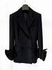 Women's Black Double-Breasted Blazer with Floral Appliques