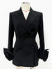 Women's Black Double-Breasted Blazer with Floral Appliques