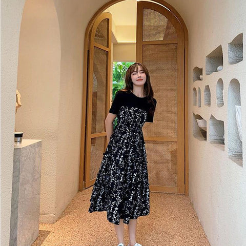 1pcs Women Dress Elegant Party Dresses Casual Mid-Length Floral Printed Boho Daily Chiffon Dress vestidos