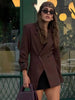 Women's Brown Slim Short Blazer with Notched Lapels and a Two-Button Front