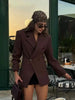 Women's Brown Slim Short Blazer with Notched Lapels and a Two-Button Front