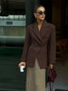 Women's Brown Slim Short Blazer with Notched Lapels and a Two-Button Front